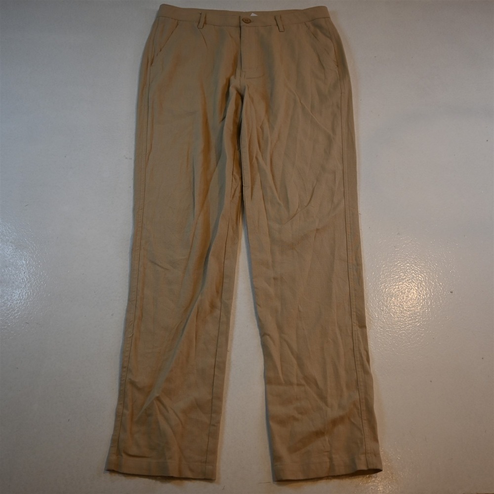 Willit 32x32 Beige Khaki Linen Flat‎ Front Straight Dress Mens Pants